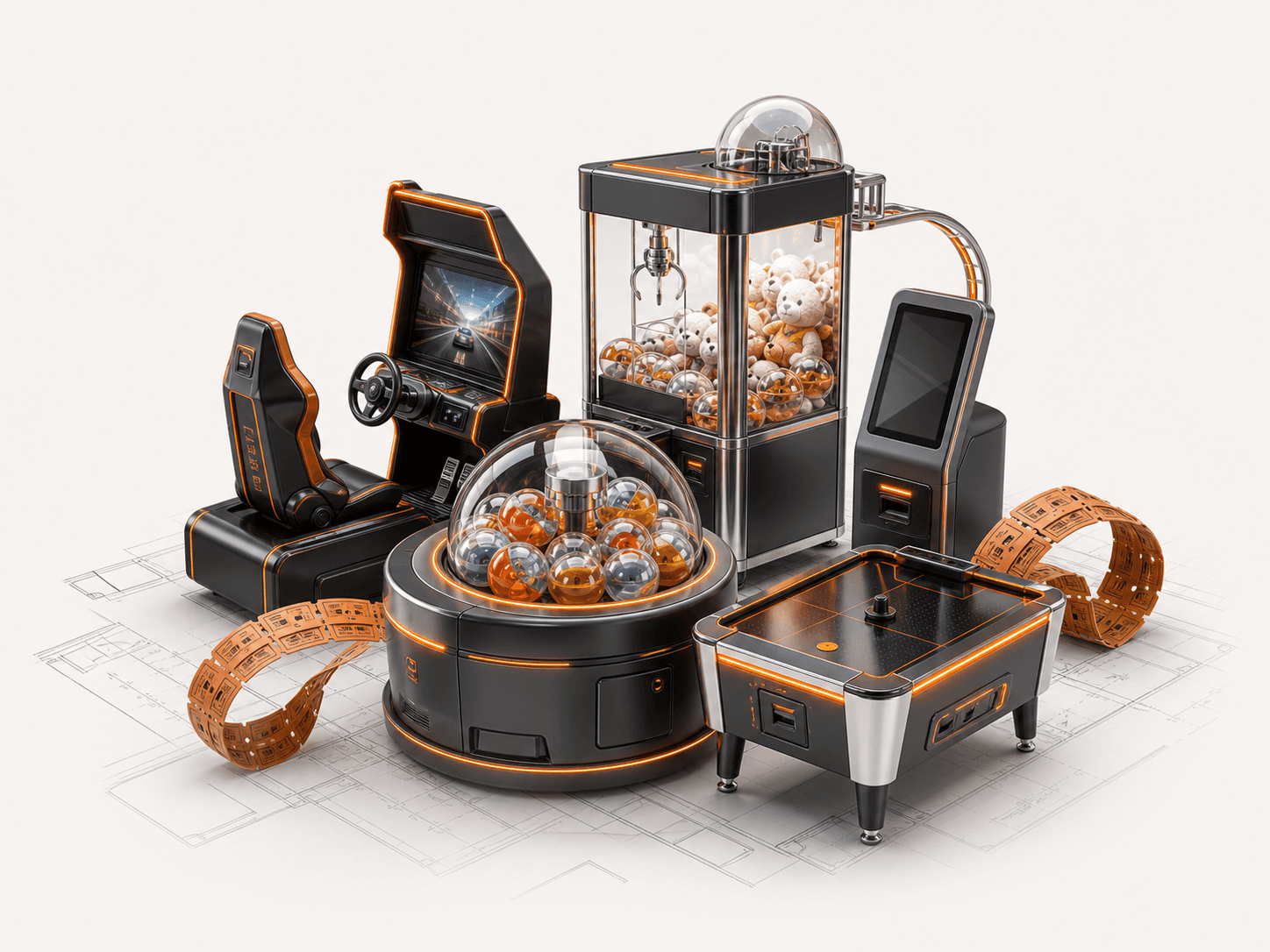Premium ACS amusement equipment system render
